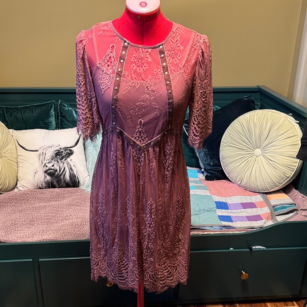 Top Shop sheer lace dress with velvet studded ribbon detailing